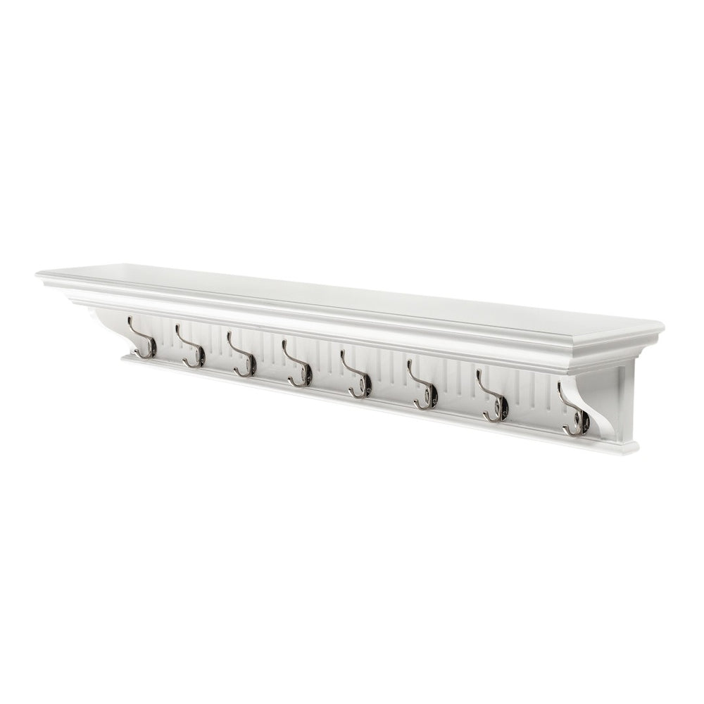 HomeRoots 51" White Solid Wood Coat Rack with 8 Hooks - Coastal Charm for Organized Entryway & Stylish Storage 636376
