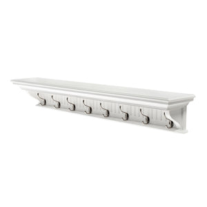 HomeRoots 51" White Solid Wood Coat Rack with 8 Hooks - Coastal Charm for Organized Entryway & Stylish Storage 636376