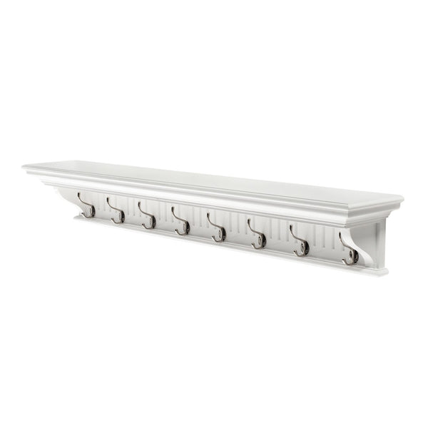 HomeRoots 51" White Solid Wood Coat Rack with 8 Hooks - Coastal Charm for Organized Entryway & Stylish Storage 636376