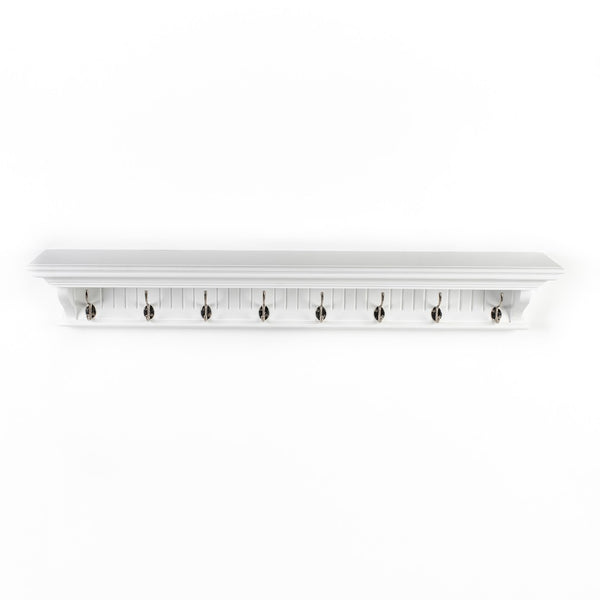 HomeRoots 51" White Solid Wood Coat Rack with 8 Hooks - Coastal Charm for Organized Entryway & Stylish Storage 636376