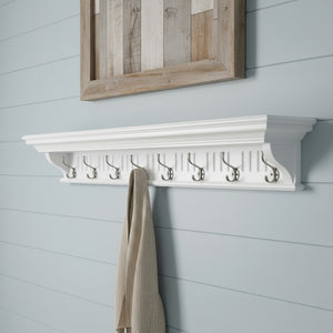 HomeRoots 51" White Solid Wood Coat Rack with 8 Hooks - Coastal Charm for Organized Entryway & Stylish Storage 636376