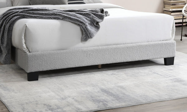 English Elm 1pc Full Upholstered Platform Bed Wool Fabric Channel Tufted Headboard with Led Lighting Light Gray B011P417511