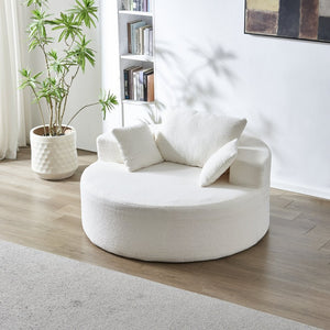 English Elm 55"l Teddy Fleece Round Chaise Chair Plush Foam Seating for Modern Living Rooms Beige W1669P368367