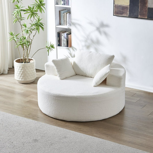 English Elm 55"l Teddy Fleece Round Chaise Chair Plush Foam Seating for Modern Living Rooms Beige W1669P368367