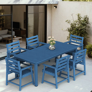 English Elm 7-piece Outdoor Dining Set with Spacious 75" HDPE Table, Aluminum Legs and Waterproof Chairs, Durable Dark Blue T3898S00003