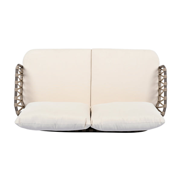 English Elm Christopher Knight Home® - 4-Piece Outdoor Patio Set with Woven Rope U-Back, Steel Frame, Thick Cushions & Acacia Table for Garden Brown+Beige N780P209458R