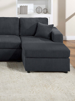 English Elm Modern Corduroy Three Piece Sectional Sofa with Chaise for Contemporary Living Rooms Black B011S02187