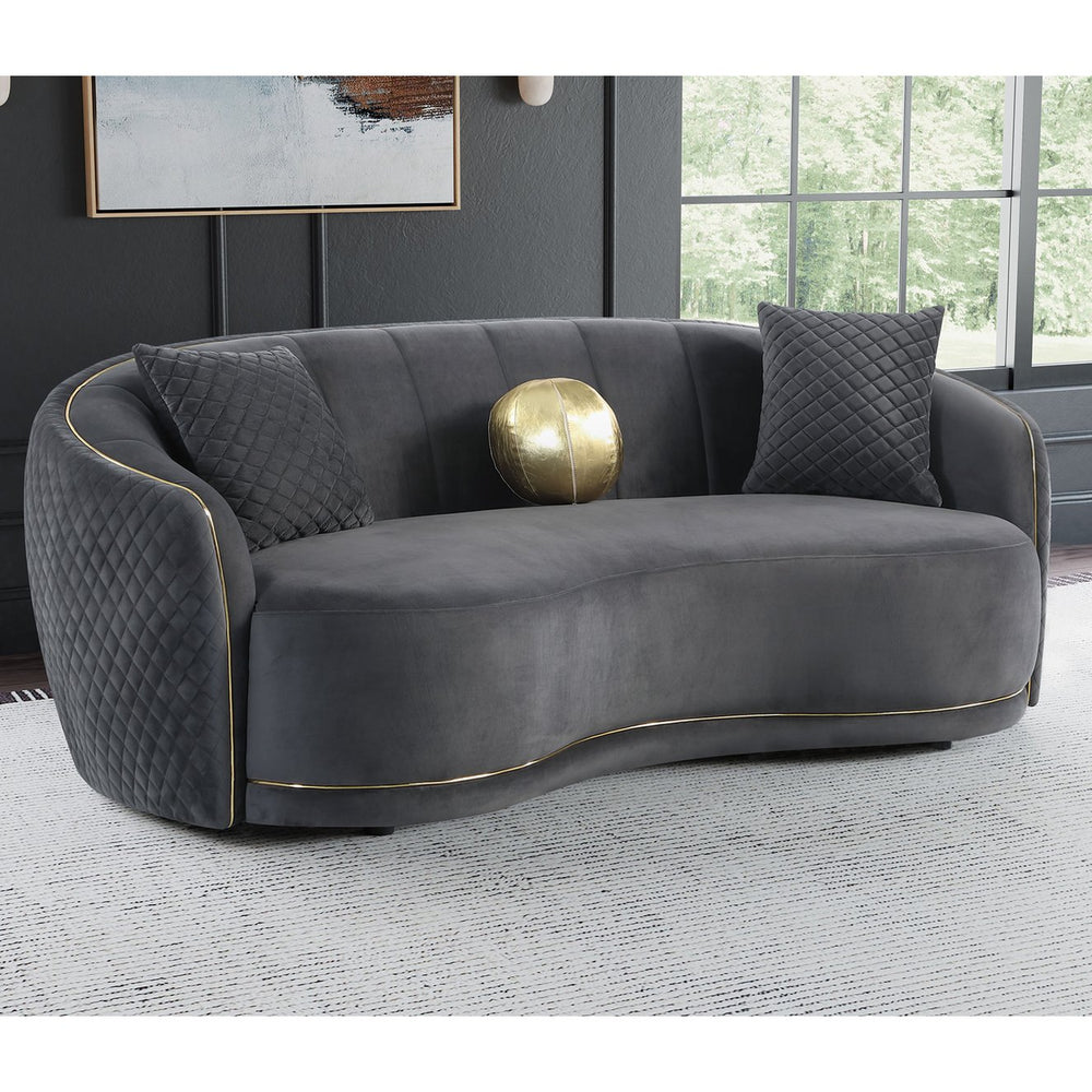 English Elm Luxe Dark Grey Kidney Sofa with Gold-Trim Arms, Diamond Quilting & Channel Tufting for Luxe Lounge B062P342726