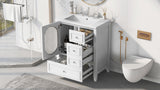 English Elm 30" Bathroom Vanity With Sink, Bathroom Vanity Cabinet With Three Drawers and Door, Solid Wood and Mdf, White