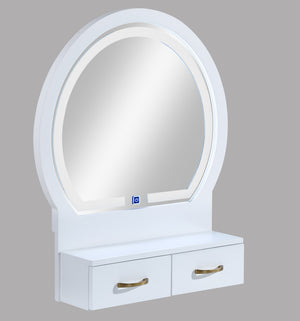 English Elm 3pc Vanity Set with LED Mirror and Cushioned Stool, Gold-Accented Handles, Sleek Modern Dressing Table White 21.75 L x 33.25 W x 13.5 H B011P378511