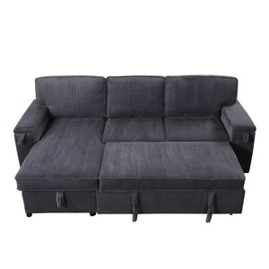 English Elm U_STYLE Chenille Upholstery Sleeper Sectional Sofa with Pull-Out Bed, Chaise Storage & Comfort Gray W1099S00168