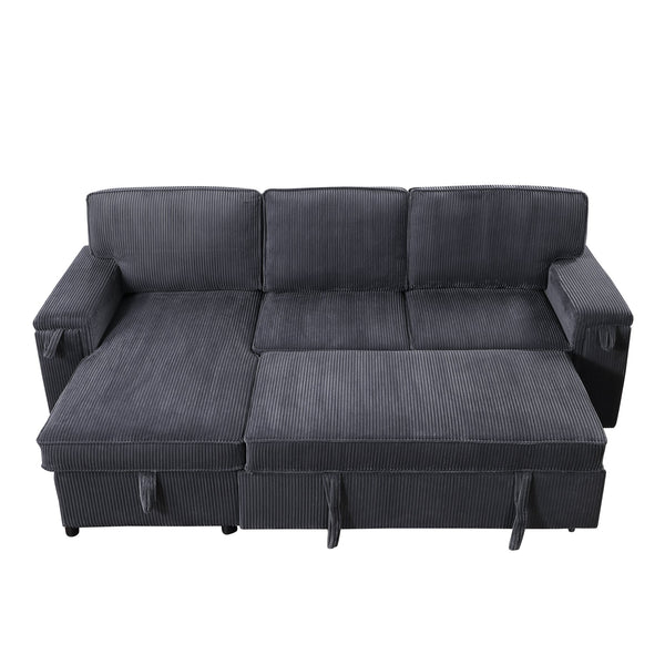 English Elm U_STYLE Chenille Upholstery Sleeper Sectional Sofa with Pull-Out Bed, Chaise Storage & Comfort Gray W1099S00168