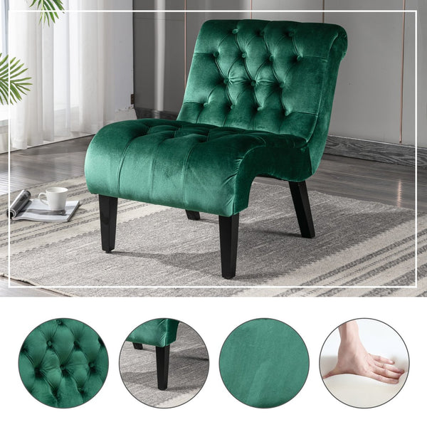 English Elm COOLMORE Velvet Armless Accent Chair with Solid Wood Frame, Curved Foam Seat for Stylish Comfort Green W39550124