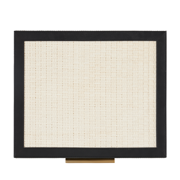 Deanna Decorative Box Set of 2 – Handcrafted Ivory Raffia Storage with Black Leather & Brass Accents