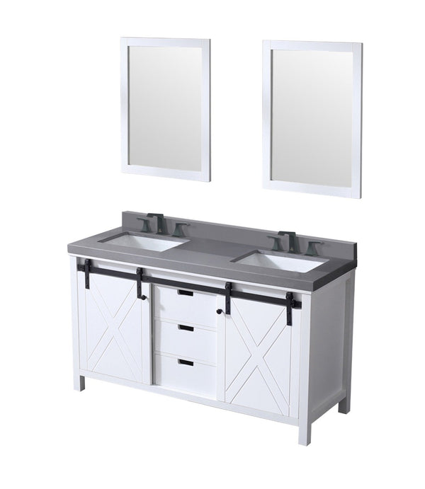 English Elm White Double Bath Vanity Set With Grey Quartz Top, Faucets, And Matching 24" Mirrors For Elegant Style B2731S01069-GIGA