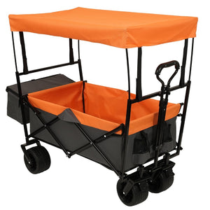 English Elm 480lbs Foldable All-terrain Wagon with Canopy Mosquito Net for Camping Outdoor Orange W2932P253227