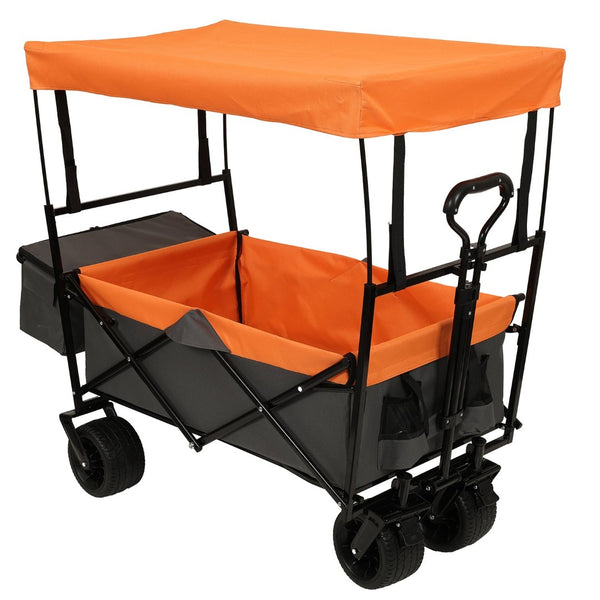 English Elm 480lbs Foldable All-terrain Wagon with Canopy Mosquito Net for Camping Outdoor Orange W2932P253227