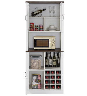 English Elm 76 Inch Tall Farmhouse Wine Cabinet with 12 Bottle Compartments, Faux Rattan 3D Doors, Shelves W2702P183952