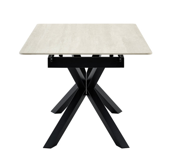 English Elm Modern Extendable Sintered Stone Dining Table with Auto-Lift, Scratchproof Waterproof Top & Black Metal Base W3493S00005