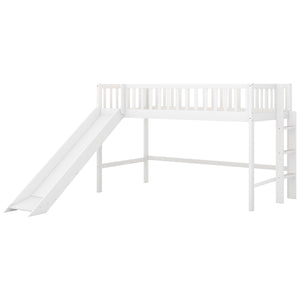 English Elm Twin Low Loft Bed with Slide and Ladder — Space-Saving Pine & MDF Frame, Quiet Durable Design White WF286078AAK