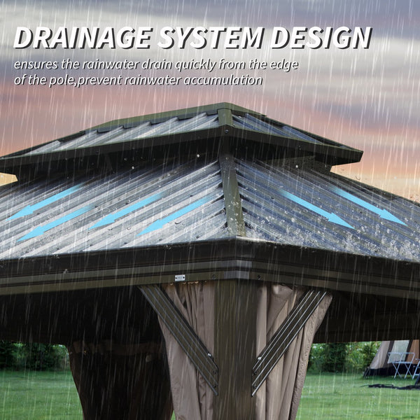 English Elm 10' X 12' Hardtop Gazebo - Durable Metal Canopy With Drainage, Curtains & Netting For Outdoor Relaxation W1859S00134