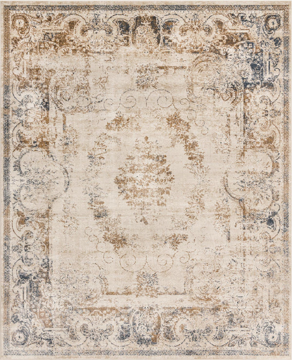 Unique Loom Chateau Lincoln Machine Made Border Rug Blue Cream, Brown/Gray/Beige 8' 0" x 10' 0"