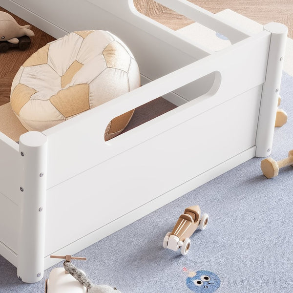 English Elm Twin Low Profile Floor Bed with Guardrails Pine Wood Frame Minimalist Bedroom White W1580P438763