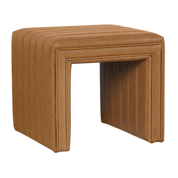 English Elm Ada Channel Tufted Faux Leather Footstool Ottoman Mid-century Square Accent Seat Caramel B056P412628