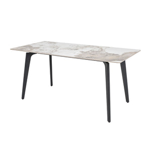 English Elm 62.99" Modern Artificial Stone Dining Table With Black Metal Legs - Stylish, Durable, Seats 6 Comfortably W1535S00514