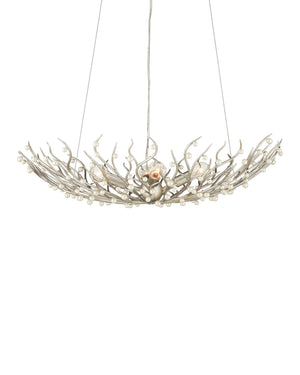 Currey & Company Shinju Pearl Orb Chandelier - Elegant Silver Leaf Design With Fresh-water Pearls & Adjustable Height Silver Pearl ,Wrought Iron 9000-1292-currey-company