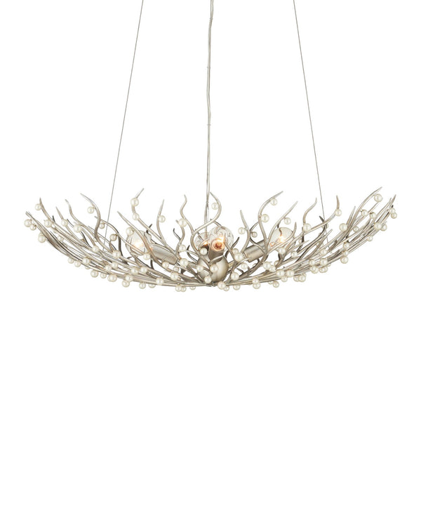 Currey & Company Shinju Pearl Orb Chandelier - Elegant Silver Leaf Design With Fresh-water Pearls & Adjustable Height Silver Pearl ,Wrought Iron 9000-1292-currey-company