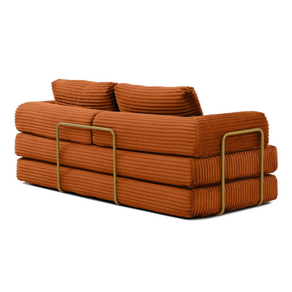 English Elm Convertible Floor Sofa Futon with Corduroy Upholstery for Living Room Lounging and Sleeping Orange W1117P434732