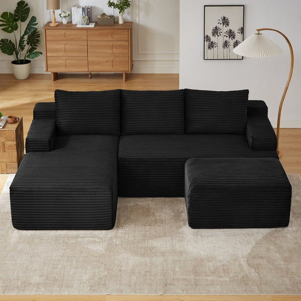 English Elm U-shaped Corduroy Cloud Sectional Deep Seat Modular Sofa for Living Room or Apartment W2339S00106