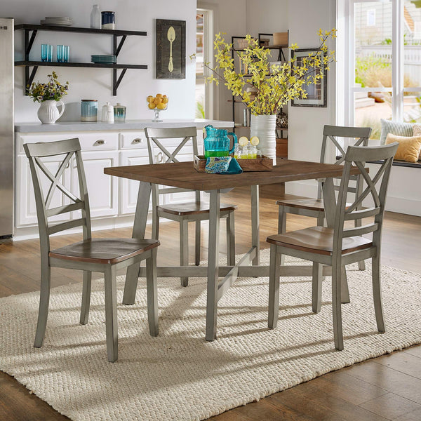 French Country Oak 5 Piece Dining Set with Cross Trestle Table and X Back Chairs