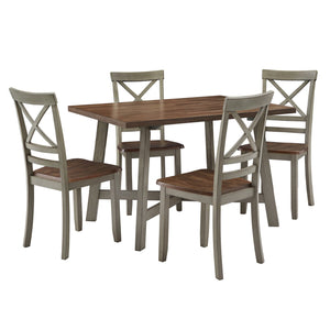 French Country Oak 5 Piece Dining Set with Cross Trestle Table and X Back Chairs