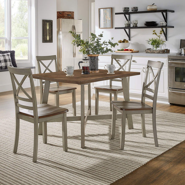 French Country Oak 5 Piece Dining Set with Cross Trestle Table and X Back Chairs