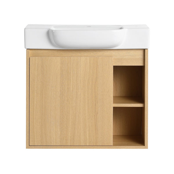 English Elm 24'' Floating Wall Mounted Bathroom Vanity with Ceramic Sink and Soft Close Cabinet Light Oak W999P426633