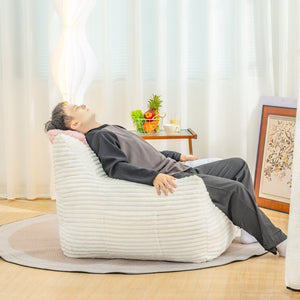 English Elm Bean Bag Lounge Chair Oversized Corduroy Shredded Foam Armrest Adult Floor Sofa White W2510P237803