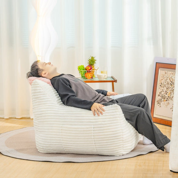 English Elm Bean Bag Lounge Chair Oversized Corduroy Shredded Foam Armrest Adult Floor Sofa White W2510P237803