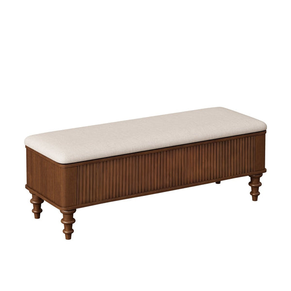 English Elm 50.8-inch Linen Upholstered Storage Bench Rubberwood Frame Lift Top Bedroom Entryway W1716P409896