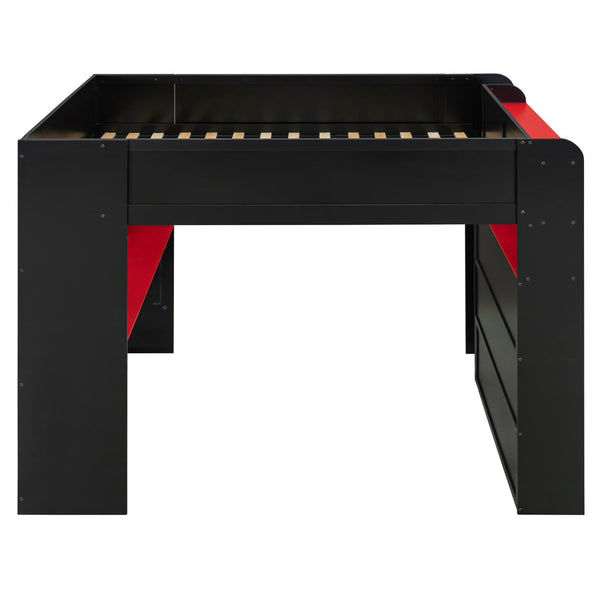 English Elm Full Size Gaming Bunk Bed with Rgb Lighting Integrated Desk Wardrobe and Storage Red LT100266AAR