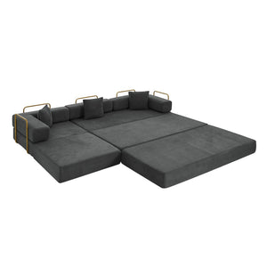 English Elm 108'' Modular Cloud Sectional Corduroy Couch with Fold Flat Backrest for Living Rooms Grey W1117S00292
