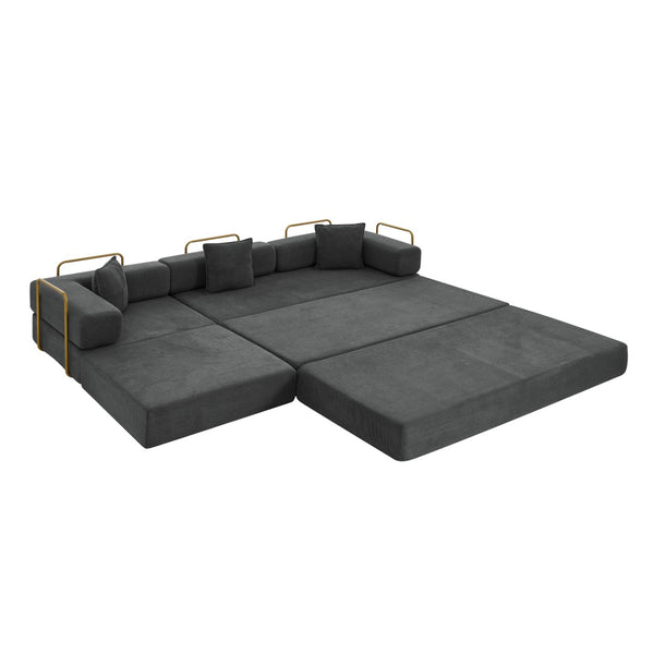 English Elm 108'' Modular Cloud Sectional Corduroy Couch with Fold Flat Backrest for Living Rooms Grey W1117S00292