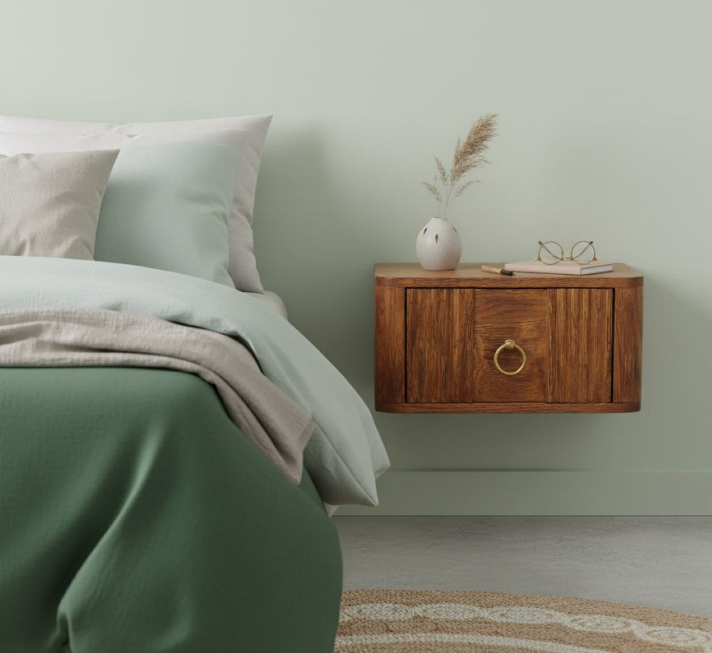 English Elm Artisan Solid Oak Wall Mounted Floating Nightstand with Tiger Grain Finish B182P430284