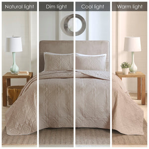 English Elm 3 Piece Reversible Bedspread Set Oakley Quilted Medallion Oversized Microfiber Hypoallergenic Comforter khaki 15.35 L x 13.39 W x 9.45 H B03594961