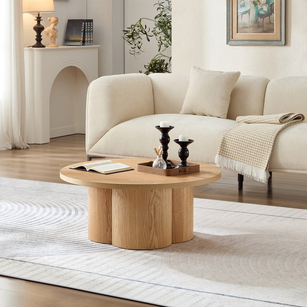 English Elm Round Wood Grain Coffee Table with Curved Bentwood Legs for Modern Living Rooms Natural W2085P400928