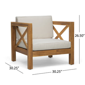 English Elm Christopher Knight Home® - Brava Club Chair - Mid-Century Modern Outdoor Seating With Water-Resistant Cushions & Acacia Frame 65545.00BGE