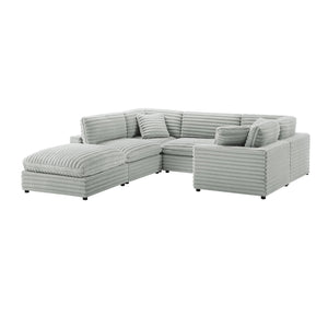 English Elm Jenny 6-Piece Modular Sectional in Plush Gray Cord-Like Polyester — Hardwood Frame, Down-Blend Comfort B050S00022