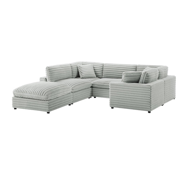 English Elm Jenny 6-Piece Modular Sectional in Plush Gray Cord-Like Polyester — Hardwood Frame, Down-Blend Comfort B050S00022