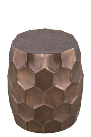 English Elm Modern Round Hand-Hammered Aluminum Coffee & End Table Set — Hexagonal Patterned Artisanal Design Copper B009S01531